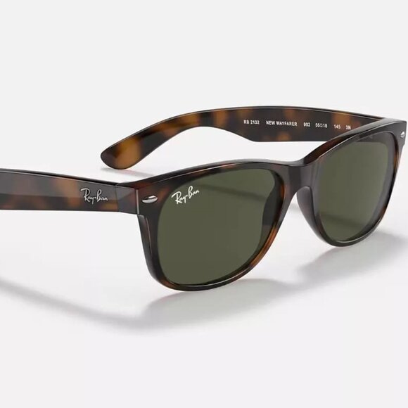 Ray-Ban RB2132 New Wayfarer Sunglasses Tortoise / Green G-15 - Picture 2 of 3